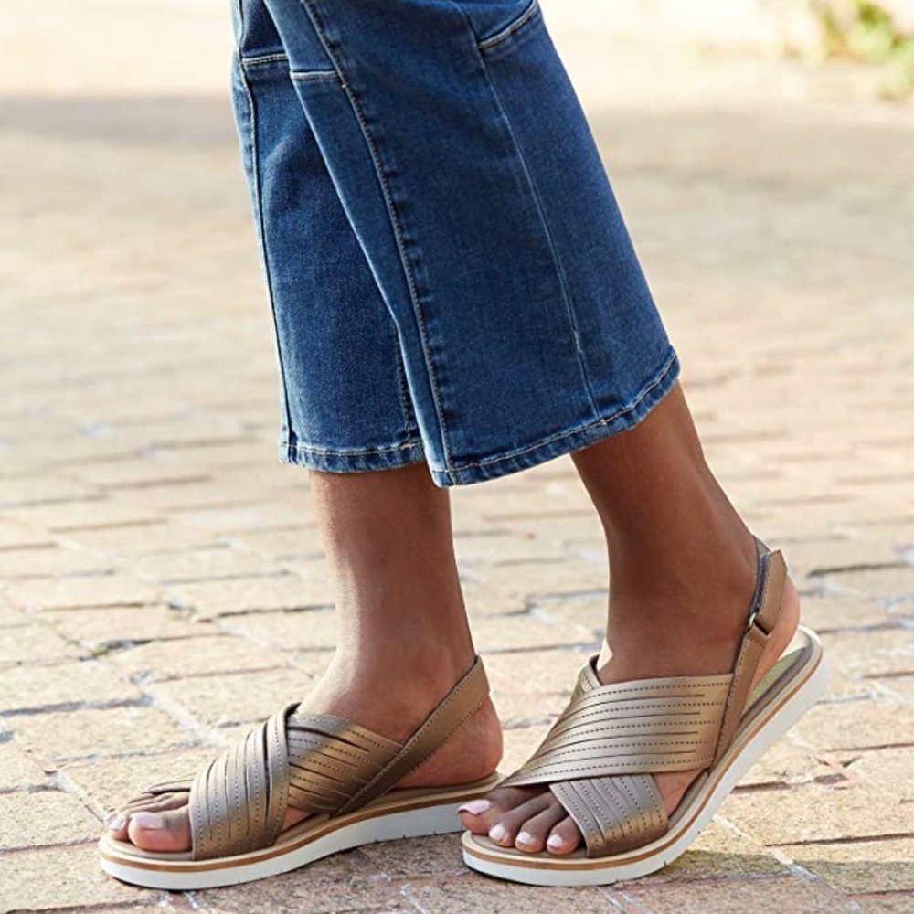 NEW Timberland Women's Gold Adley Shore X-Band Summer Flat Sandals Size 10